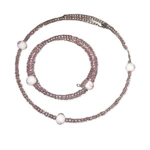 Hand Made Pink Beaded Choker Necklace and Bracelet Set Breast Cancer